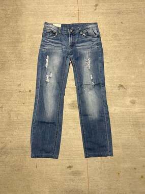 Y2K Machine Jeans Distressed Blue Denim Straight Leg Jeans